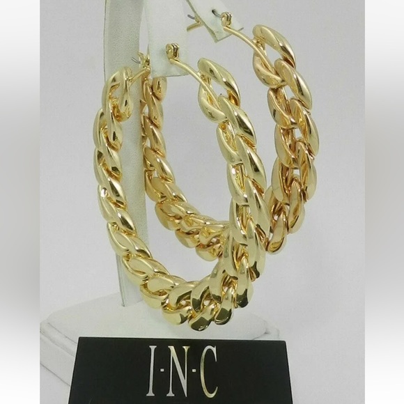 INC International Concepts Jewelry - NWT INC International Concepts Hoop Earrings - gold tone Chain style BIG